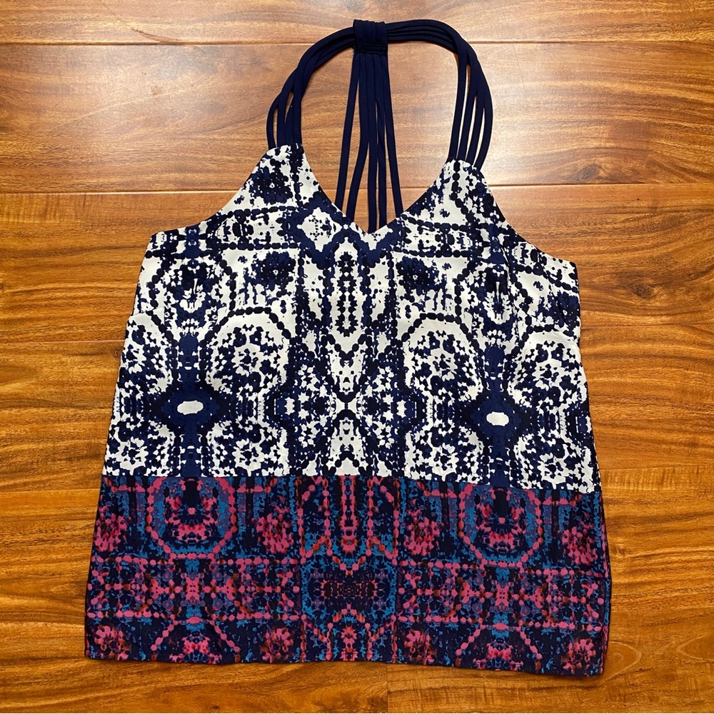 3/$25 Monteau Navy Wine White Abstract Aztec Strappy Back Tank Top Size Small